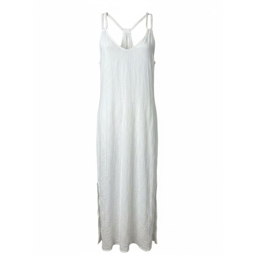 Rachel Zoe 100% Linen White Braided Strap Maxi Dress M Beach Coastal Boho